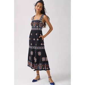 By Anthropologie Womens Sleeveless Embroidered Floral Midi Dress Size 14